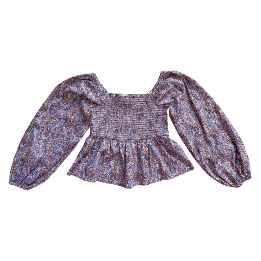 J Crew Milkmaid Top Cottage Blouse Paisley Romantic Smocked Liberty Fabric Boho
